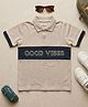 Biglilpeople Cotton Woven Half Sleeves Colour Blocked & Good Vibes Text Printed Polo Tee - Beige