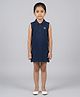 Biglilpeople Cotton Woven Sleeveless Solid Dress - Navy Blue