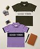 Biglilpeople Cotton Woven Pack Of 2 Half Sleeves Colour Blocked & Good Vibes Text Printed Polo Tees - Green & Purple