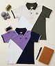 Biglilpeople Cotton Woven Pack Of 2 Half Sleeves Colour Blocked Polo Tees - Navy Blue & Green