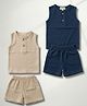 Biglilpeople Cotton Woven Pack Of 2 Sleeveless Textured Tee & Shorts Set - Beige & Navy Blue