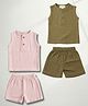 Biglilpeople Cotton Woven Pack Of 2 Sleeveless Textured Tee & Shorts Set - Pink & Green