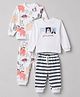 Bonfino 100% Cotton Yarn Dyed Knit Full Sleeves Co-ord Striped T-Shirt & Pajama Night Suit with Walrus Polar Bear Penguin Fox Reindeer Print Pack of 2 - White