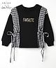 Arias Cotton Brushed Fleece Knit Full Sleeves Sweatshirt with Fantastic Foil Text Print & Yarn Dyed Checks - Black
