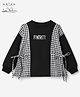 Arias Cotton Brushed Fleece Knit Full Sleeves Sweatshirt with Fantastic Foil Text Print & Yarn Dyed Checks - Black