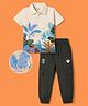 OLLINGTON ST. Single Jersey Cotton Knit Half Sleeves Polo T-Shirt & Jogger Set With Tropical Print - Olive & Cream