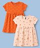Babyhug Single Jersey Knit Half Sleeves Polka Dots & Floral Printed Frocks With Bow Applique Pack Of 2 - Orange & Peach