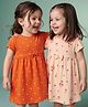 Babyhug Single Jersey Knit Half Sleeves Polka Dots & Floral Printed Frocks With Bow Applique Pack Of 2 - Orange & Peach