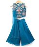 Blabber Sleeveless Beads & Sequins Embellished Floral Embroidered Kurti Palazzo Set With Dupatta - Cobalt Blue