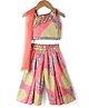Blabber Sleeveless Mirror Work Detailed Abstract Ethnic Printed Kurti Palazzo Set With Dupatta - Peach