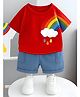 Googo Gaaga Cotton Knit Half Sleeves Rainbow Printed T-Shirt With Shorts Set - Red