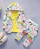 Googo Gaaga Cotton Knit Full Sleeves Dino Printed Co-ords Jacket & Joggers Set With Inner - White