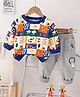 Googo Gaaga Cotton Knit Full Sleeves Insects & Floral Printed Sweatshirt & Joggers Set - Blue