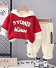 Googo Gaaga Cotton Knit Full Sleeve Stoned Again Text Printed Sweatshirt With Joggers Set - Red