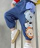 Googo Gaaga Cotton Full Length Solid Denim Joggers with Lion Elephant Kitten Print - Blue
