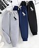 Googo Gaaga Cotton Knit Dino Printed Full Length Pyjamas Set Pack Of 3 - Grey, Black & Blue