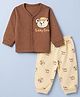 Mini Donuts Sinker Knit Front Open Full Sleeves T-Shirt & Pajama Night Suit with Bear Print - Brown