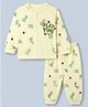 Mini Donuts Sinker Knit Front Open Full Sleeves T-Shirt & Pajama Night Suit with Play Time Text & Rackets Print - Lemon