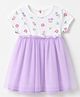 Babyhug Mesh Knit One Piece Dress with Short Sleeves and Floral Print - Lavender