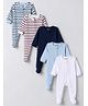 Bonfino 100% Cotton Yarn Dyed Knit Front Open Zipper Full Sleeves Solid Sleep Suits with Striped Pack of 5 - White, Navy Blue, Light Blue & Maroon