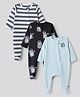 Bonfino 100% Cotton Yarn Dyed Knit Front Open Zipper Full Sleeves Striped Sleep Suits with Penguin Print Pack of 3 - White Navy Blue & Light Blue