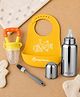 AEREX Silicone Baby Feeding Set with Adjustable Bib, Stainless Steel Baby Bottle, Fruit Feeder Nibbler & Cleaning Brush BPA Free Infant Feeding Essentials Kit for Toddlers (Yellow)