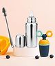 AEREX Stainless Steel Feeding Bottle with Nipple, Fruit Feeder Pacifier with Soft Silicone Nibbler, Cleaning Brush BPA Free, Safe & Durable Baby Feeding Essentials Gift Set (Blue)