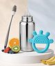 AEREX Stainless Steel Baby Feeding Bottle with Silicone Nipple, Cleaning Brush & BPA-Free Teether | Leakproof Baby Milk Bottle | Safe & Durable Feeding Bottle for Newborns & Infants (Blue)