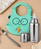 AEREX Baby Feeding Combo Set with Stainless Steel Feeding Bottle, Silicone Baby Bib, Bottle Cleaning Brush, Newborn Feeding Essentials Gift Set for Infants Toddlers Boys Girls (Aqua Blue)