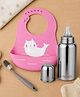 AEREX Baby Feeding Combo Set with Stainless Steel Feeding Bottle, Silicone Baby Bib, Bottle Cleaning Brush, Newborn Feeding Essentials Gift Set for Infants Toddlers Boys Girls (Pink)