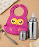 AEREX Baby Feeding Combo Set with Stainless Steel Feeding Bottle, Silicone Baby Bib, Bottle Cleaning Brush, Newborn Feeding Essentials Gift Set for Infants Toddlers Boys Girls (Dark Pink)