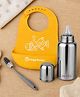 AEREX Baby Feeding Combo Set with Stainless Steel Feeding Bottle, Silicone Baby Bib, Bottle Cleaning Brush, Newborn Feeding Essentials Gift Set for Infants Toddlers Boys Girls (Yellow)