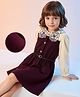 Hola Bonita Knit Floral Applique Dress and Belt with Full Sleeves - Wine