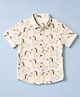 Jash Kids Cotton Woven Shirt with Half Sleeves and Zebra Print - Khaki