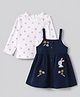 Babyhug Cotton Woven Full Sleeves Frock and Tee with Rabbit Embroidery and Floral Print in Navy Blue for 18-24 Months