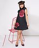 Pantaloons Junior Knit Cap Sleeves Floral Printed Dress - Black