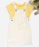Pantaloons Junior Cotton Woven Solid Pinafore Dress With Half Sleeves Floral Printed Tee Set - Off White