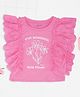 Pantaloons Junior Cotton Knit Sleeveless Stay Wonderful Text Printed Frill Detailed Top - Pink