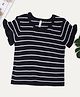 Pantaloons Junior Cotton Knit Half Sleeves Striped Top - Black