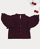 Pantaloons Junior Woven Half Flutter Sleeves Bow Applique Detailed Crinkled Top - Wine