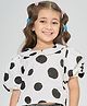 Pantaloons Junior Woven Half Puffed Sleeves Polka Dots Printed Top - White