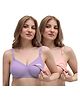 MomToBe Cotton Knit Pack Of 2 Solid Maternity Bras With Front Open Nursing Access - Purple & Peach