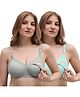 MomToBe Cotton Knit Pack Of 2 Solid Maternity Bras With Front Open Nursing Access - Grey & Sea Green