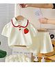 POP STREET KIDS Cotton Blend Knit Half Sleeves Strawberry Applique Detailed Polo Tee & Shorts Set - White