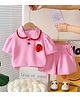 POP STREET KIDS Cotton Blend Knit Half Sleeves Strawberry Applique Detailed Polo Tee & Shorts Set - Pink
