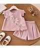 POP STREET KIDS Cotton Blend Woven Sleeveless Floral Applique Detailed Top & Shorts Set - Pink