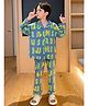 POP STREET KIDS Cotton Blend Knit Full Sleeves Cookies & Alphabets Printed Coordinating Shirt & Pajama Night Suit - Blue