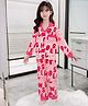 POP STREET KIDS Cotton Blend Knit Full Sleeves Teddy & Alphabets Printed Coordinating Shirt & Pajama Night Suit - Dark Pink