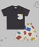 Sheer Love Cotton Jersey Knit Half Sleeves Tee & Building Blocks Printed Shorts Night Suit - Dark Grey
