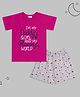 Sheer Love Cotton Jersey Half Sleeves I M Daddys Girl & Mommys World Text Printed Tee & Shorts Set - Fuchsia